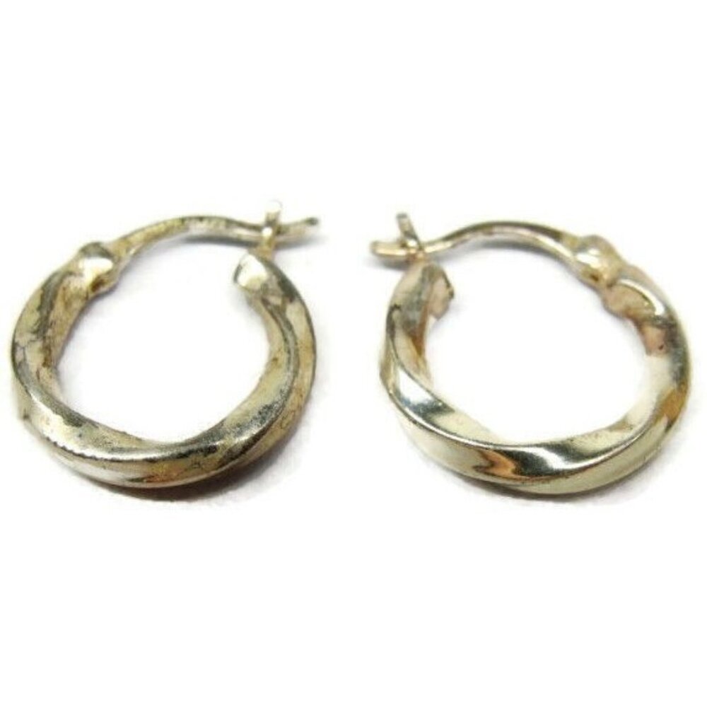 925 Twisted Earrings Hoop Hinge Clasp Sterling Silver Vintage Patina Thailand